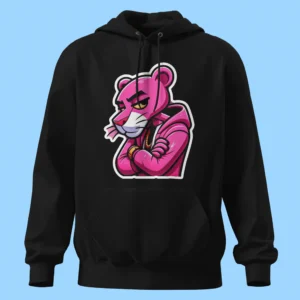 لباس طرح پلنگ صورتی دست به سینه