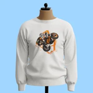 لباس طرح موتور سوار با پس زمینه نارنجی