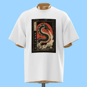 لباس طرح اژدهای ژاپنی و خورشید در میان موج‌ها