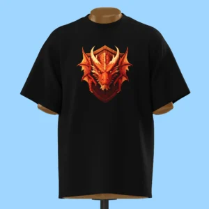 لباس طرح اژدها قرمز روی سپر چوبی